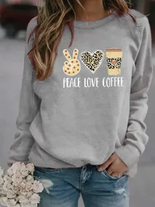 Women casual gray crewneck sweatshirt with leopard print graphic and inspiring text for daily wear.