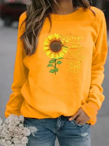 Femme decontractée col rond manches longues sweat-shirt orange tournesol pull haut