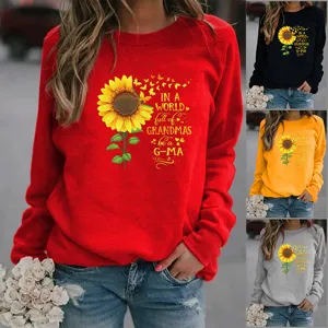 Sweat-shirt Décontracté en Polyester Imprimé pour Femmes Manches Longues Col Rond Motif Floral Pullover Top pour Femmes Vêtements de Mode Confortables