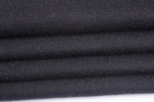 Close-up detail showing soft black knitted cotton fabric texture of the women short sleeve t-shirt.