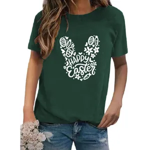 Women's green short sleeve t-shirt with cute Easter bunny print casual top summer wear