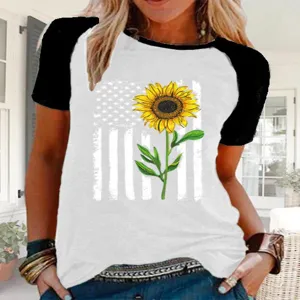 Mujer camiseta raglan manga corta casual verano top con estampado girasol bandera