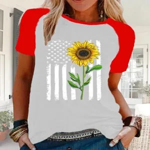 Camiseta de manga raglan para mujer girasol bandera de EE. UU. parte superior casual