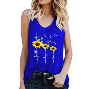 Women sunflower print tank top casual sleeveless summer camisole floral graphic vest top