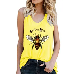 Women summer graphic tank top casual sleeveless yellow bee print shirt for daily wear now.