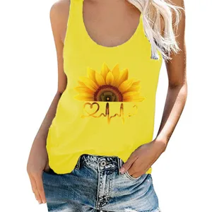 Women summer sunflower graphic sleeveless tank top casual medical theme print camisole shirt.
