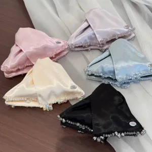 Elegant Satin Triangle Bow Hair Claw Clip Sweet Handmade Artificial Pearl Beaded Tassel Shark Clip Back Head Hair Accessory For Women Party Everyday Style