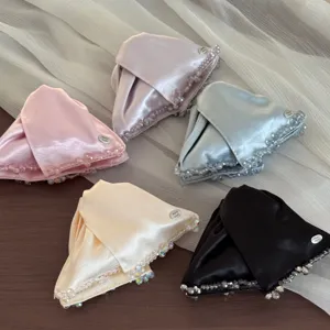 Satin beaded triangular hair claw clips set, elegant women hair accessories for stylish updos.