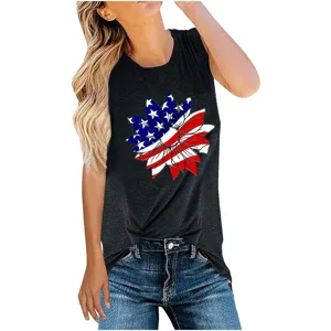 Women American Flag Sunflower Print Tank Top Casual Sleeveless Summer Independence Day Shirt
