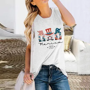 Women Patriotic Gnome Tank Top Summer Casual Sleeveless Shirt for USA Independence Day