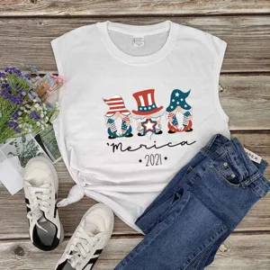 Women's Fourth of July Patriotic Gnome Graphic Tank Top Casual Summer Sleeveless Shirt