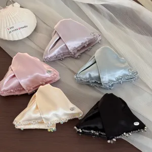 Satin beaded triangular hair claw clips elegant fashion hair accessories for women and girls