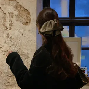 Vue détaillée de l'élégante pince à cheveux en satin avec de délicats petits pois chic.