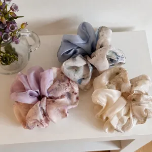 Coleteros Grandes de Satén para Mujer Estilo Coreano Cola de Caballo Accesorios para el Cabello Vintage Floral Elásticos Cintas