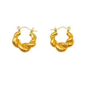 18K Gold Plated Chunky Twisted Hoop Earrings Stainless Steel Waterproof Trendy Jewelry for Women