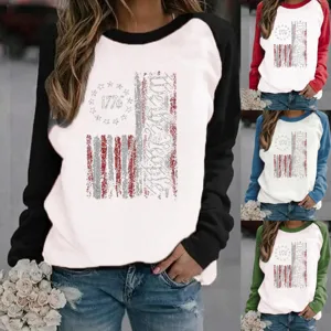 Felpa con Cappuccio da Donna Foderata in Pile Maniche Raglan Stampa Pullover Poliestere 1776 We The People Stile Retro Top