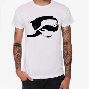 Men Casual Cotton T-Shirt Funny Cartoon Animal Cat Print Short Sleeve Top Round Neck Summer Breathable Fashion Tee Shirt