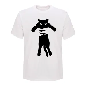 Men's funny cat print short sleeve white t-shirt casual summer graphic tee top style