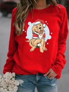 Christmas fleece sweatshirt for women, cute golden retriever print, long sleeve casual pullover.