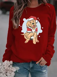Christmas Golden Retriever graphic crewneck long sleeve fleece pullover sweatshirt for women