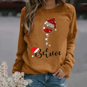 Christmas wine glass print long sleeve crewneck sweatshirt detail view, festive winter pullover.