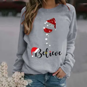 Grey long sleeve Christmas graphic crewneck sweatshirt for women winter casual top apparel