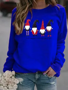 Christmas gnome print fleece sweatshirt detail showing cute holiday graphic and soft fabric.