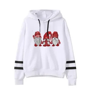 Christmas Gnome Graphic Print Hooded Sweatshirt Casual Long Sleeve Pullover Hoodie For Unisex