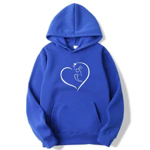 Women casual long sleeve hooded sweatshirt with cute cat heart print, loose fit pullover.