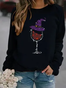 Sweat-shirt pull molletonné manches longues motif chapeau de sorcière Halloween