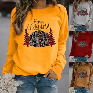 Christmas Printed Fleece Lined Sweatshirt Round Neck Long Sleeve Pullover Casual Polyester Top For Men Women Holiday Wear