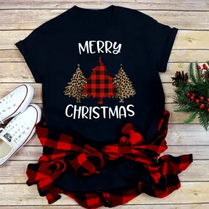 Christmas tree graphic print short sleeve black t-shirt for women and men daily wear.