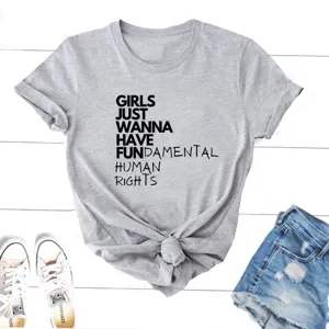 Grey short sleeve t-shirt for women featuring fun slogan print casual summer top apparel