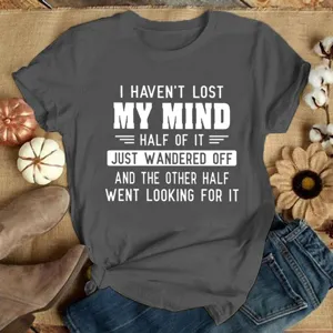 Grey slogan graphic short sleeve t-shirt casual women summer top with funny quote text.