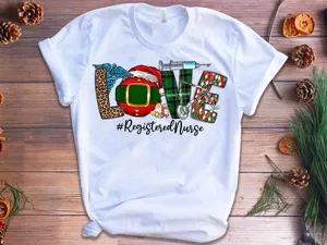 Weihnachten Krankenschwester Kurzarm T-Shirt Freizeit weißes Oberteil mit tollem Motiv.