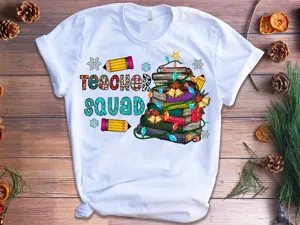 Weihnachten Lehrer T-Shirt festlich Grafik lässig Kurzarm Oberteil für Damen und Herren.