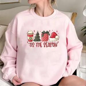 Christmas graphic crewneck sweatshirt, casual long sleeve pullover for women holiday wear.
