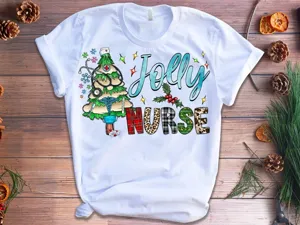 Weihnachten medizinische Krankenschwester Kurzarm T-Shirt weiss festliche Grafik Top Mode