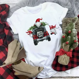 Christmas Gnome T-Shirt Cute Holiday Graphic Tee Short Sleeve Casual Top for Women