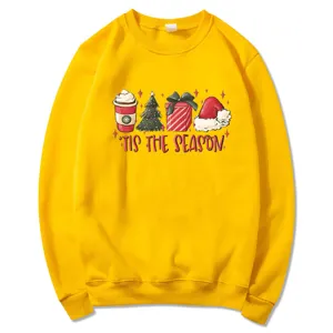 Christmas graphic crewneck sweatshirt long sleeve casual yellow pullover top for women holiday party