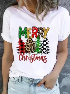 White Christmas graphic short sleeve t-shirt for women and men holiday casual wear top