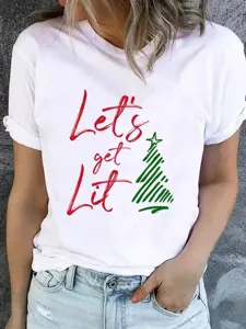 Christmas graphic short sleeve white t shirt casual holiday apparel for women tops basic tee