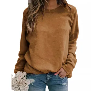 Casual crewneck long sleeve sweatshirt for women, comfortable autumn winter daily wear basic top.