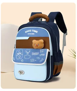 Stylish color block school backpack for kids, large capacity casual daily book bag for students.