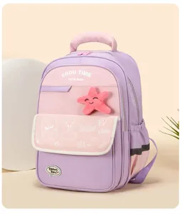 Kids school backpack color block cute design lightweight large capacity daily school bag