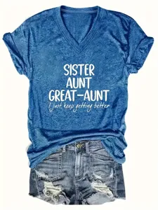 Women V-neck short sleeve printed t-shirt casual summer top stylish graphic tee apparel.