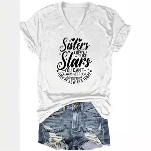 Women Fashion V Neck Short Sleeve Polyester T-Shirt Basic Sweet Letter Print Top For Daily Summer Streetwear White Tee