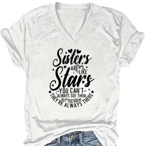 Women White V-Neck Short Sleeve T-Shirt Casual Letter Print Summer Daily Tee Top