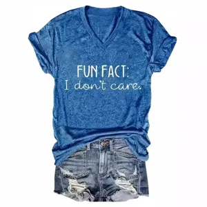 Maglietta da Donna Estiva con Scollo a V e Maniche Corte Stampa Lettere Fun Fact Poliestere Casual Top Streetwear