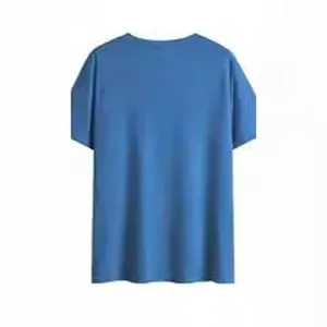 Maglietta manica corta blu tinta unita da donna top casual base vista posteriore moda